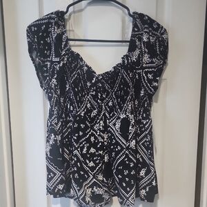 No Boundaries Black and White Patterned Blouse